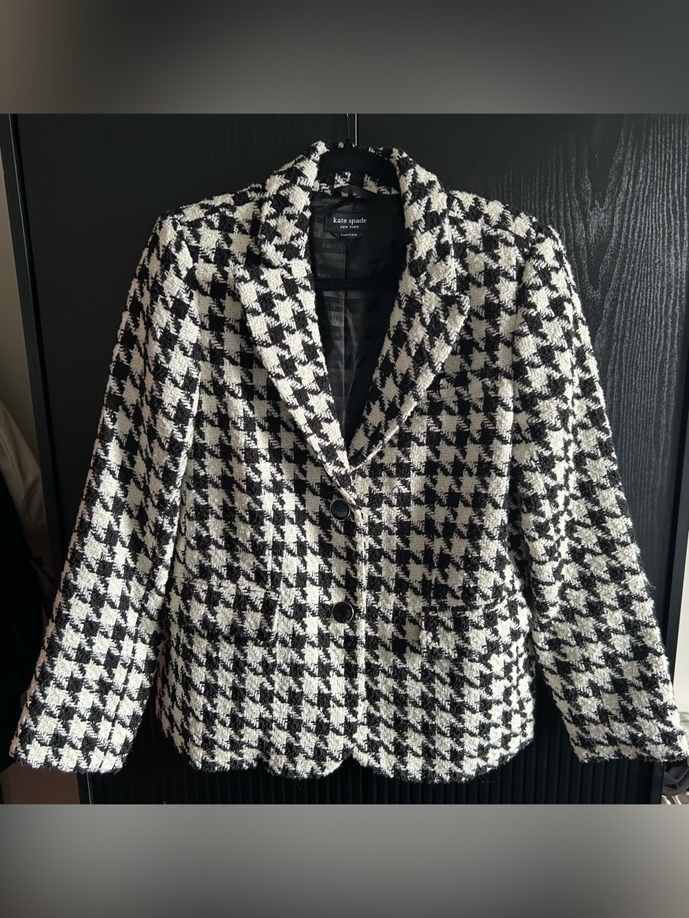 Kate Spade Black & White Houndstooth Tweed Blazer size 8